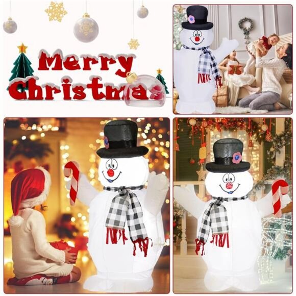 4FTChristmas Snowman Black and White Collar Hand-held Crutch Built-in LED Lights - Picture 6 of 7